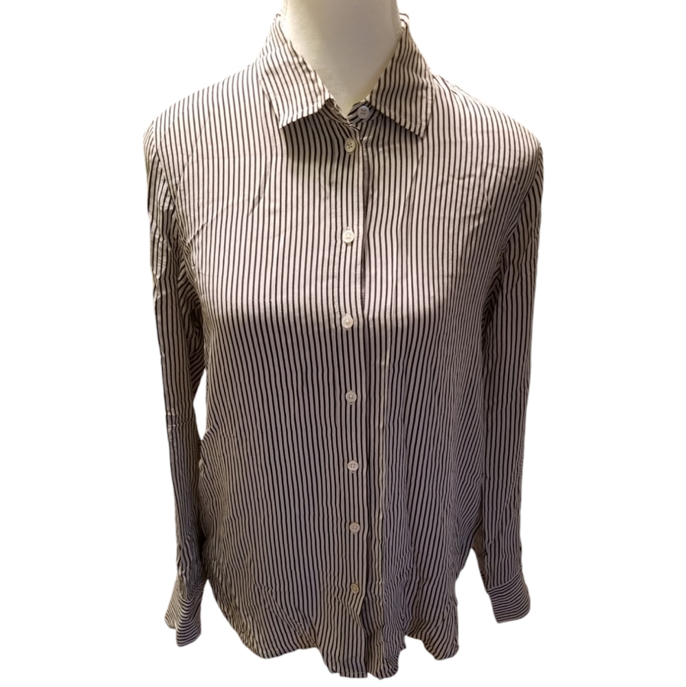 Everlane Black and White Striped Blouse